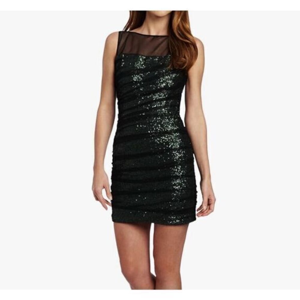 Cynthia Steffe Green and Black Sequin Sheath Dress